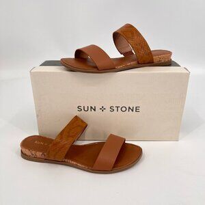 Sun + Stone Easten Slide Sandals Size 6M Brown Faux Leather Snakeskin Slip-On